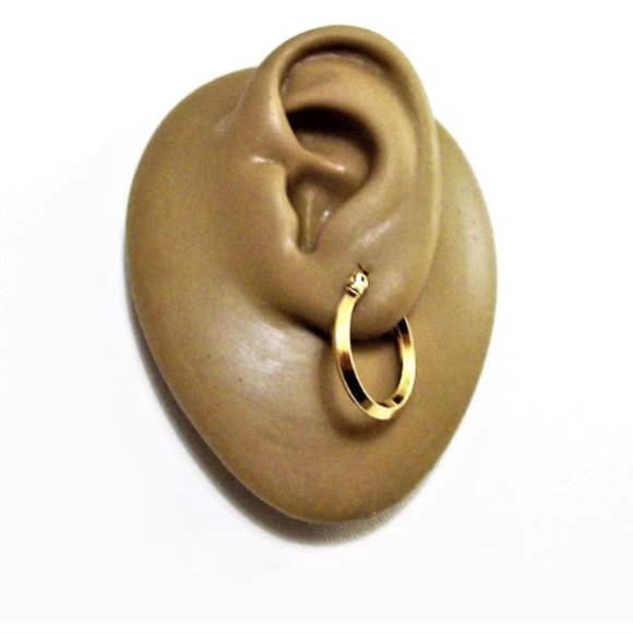 Bevel Edge Gold Hoop Pierced Earrings 1" 25mm 3mm Wide Band - Picture 4 of 8